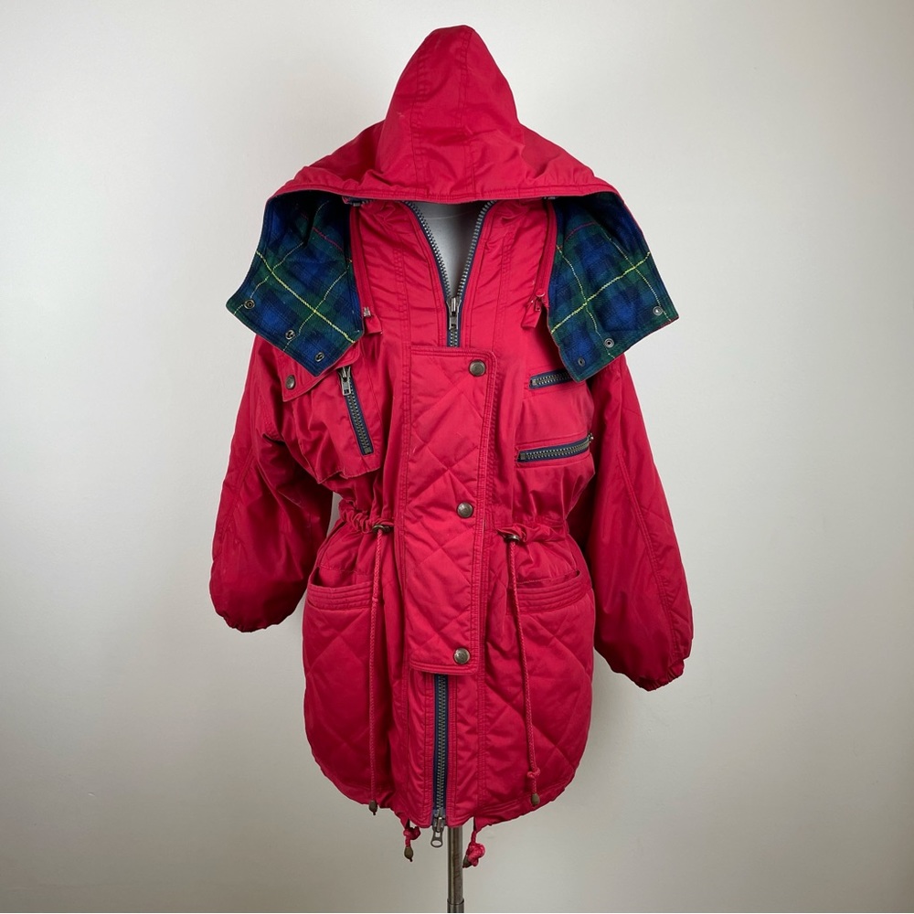 Vintage Express Athletique Solid Red Down Feather Hooded Coat Women XS Warm